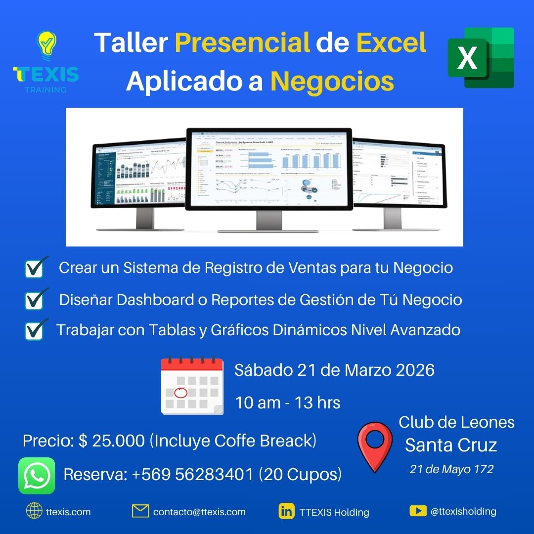 Taller Presencial de Excel Avanzado Aplicado a Tu Negocio - Santa Cruz